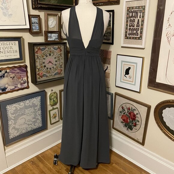 Bill Levkoff Charcoal Halter Maxi Dress With Pleated Bodice & Open Back Size 10 - Picture 4 of 5